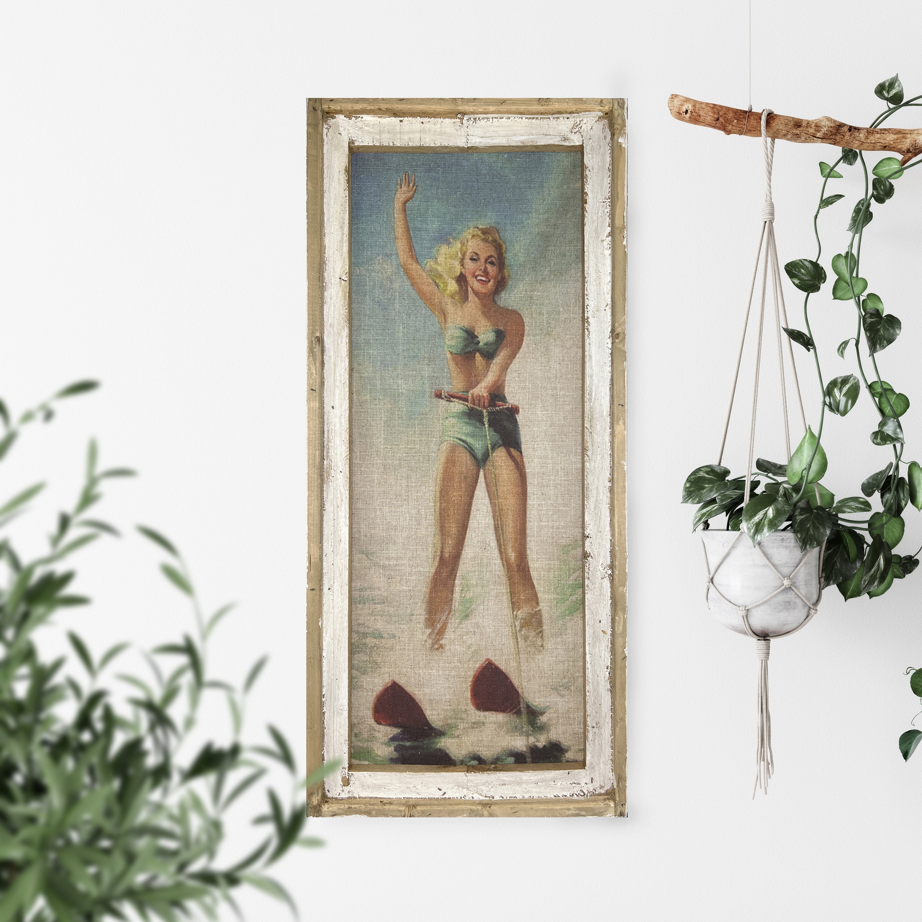 Water Ski Wall Art 36 x 16 Coastal Wall Decor Handmade Wooden