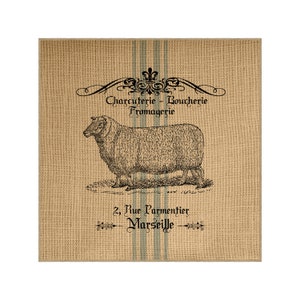 Sheep Grainsack Burlap Panel, Reproduction Printed Fabric