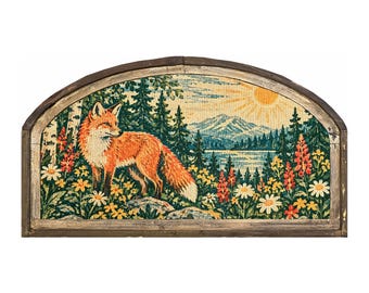 Farmhouse Fox Wall Art | 36" x 20" Woodlands Art | Wildflower Farmhouse Decor for Living Room | Gift for Mom | Solid Wood Frame
