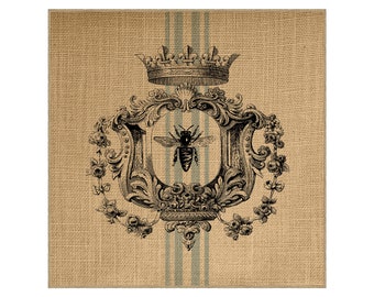 Bee Grainsack Burlap Panel, Reproduction Printed Fabric