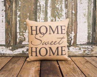 Home Sweet Home Pillow, Burlap Throw Pillow, Family Room