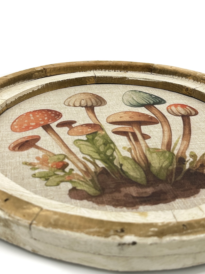Mushroom Wall Decor | 20" x 20" | Woodland Wall Decor | Linen & Wood Handmade Art | Eclectic Decor | Floral bild 2