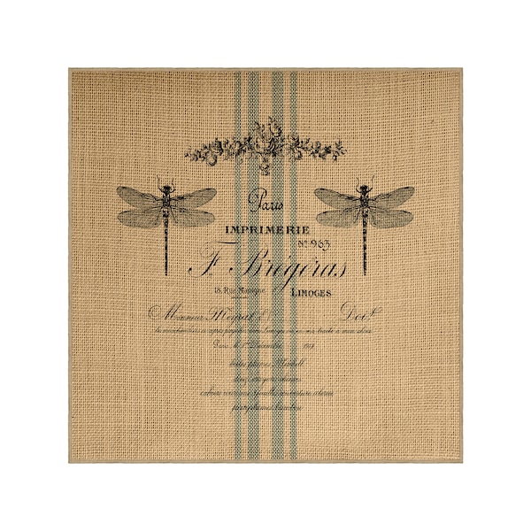 Dragonfly Grainsack Burlap Panel, Reproduction Printed Fabric