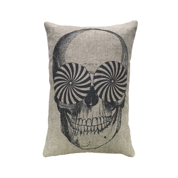 Skull Throw Pillow Linen Lumbar Pillow Modern Etsy