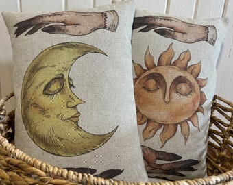 Crescent Moon Throw Pillow | Eclectic Decor | Mystical Hands | Bohemian | 18" W x 12" H |