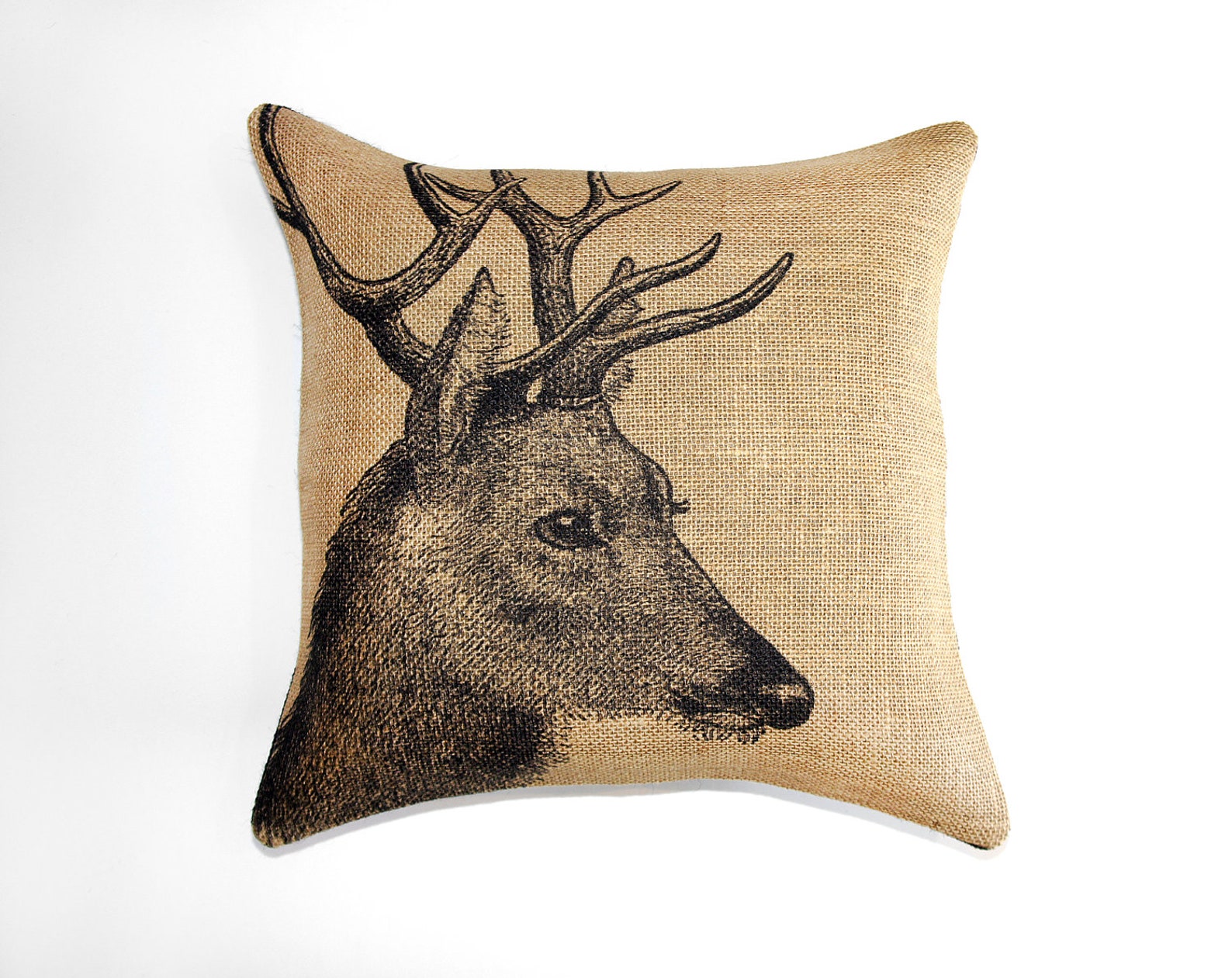 Deer Pillow Burlap Pillow Cushion Rustic Decorative Throw Etsy