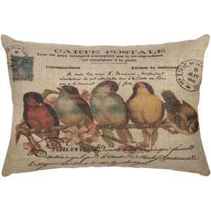 Birds Burlap Pillow I French Farmhouse Decor I Country Decor I  18x12