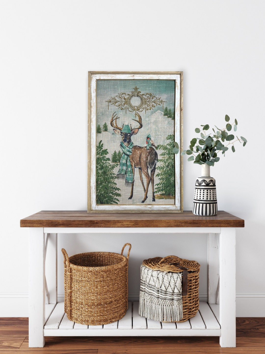 Winter Deer Wall Decor 24 X 36 Christmas Wall Art Rustic Xmas Decor