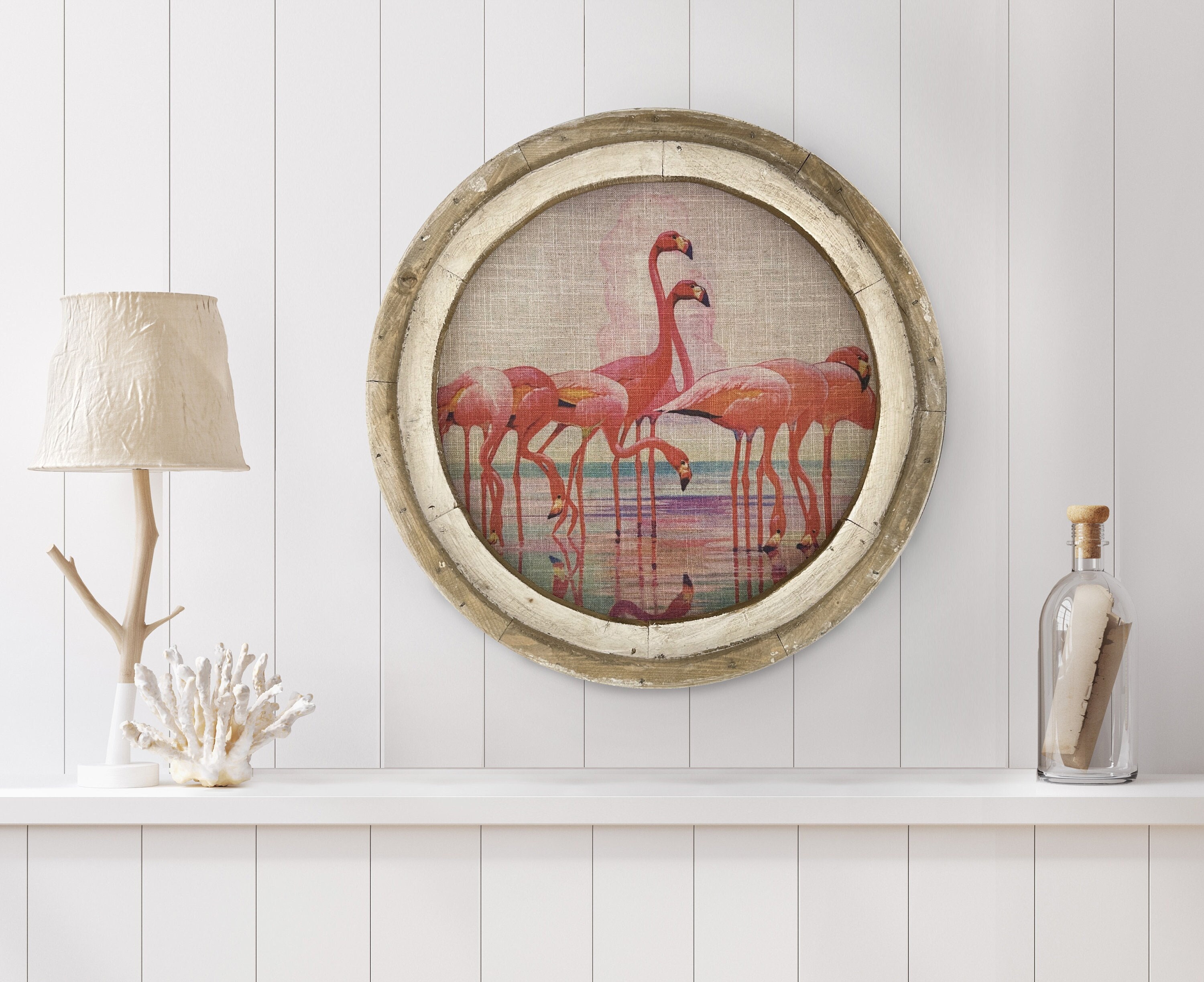 Pink Flamingos Wall Decor 20 x 20 Coastal Wall Decor Linen & Wood