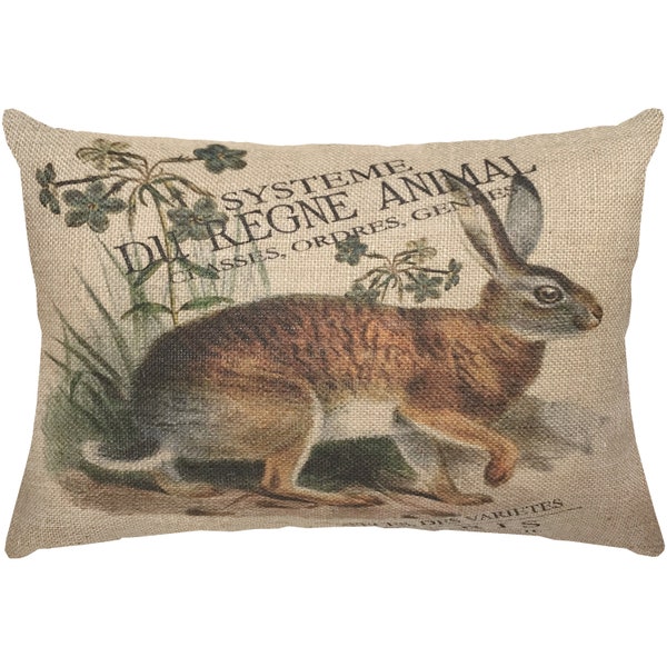 Bunny Burlap Pillow, French Lumbar Pillow, French Country, 18x12