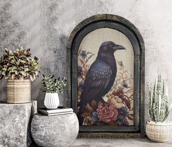 Raven Wall Art | Witchy Halloween Decor | Crow Wall Art | Gothic Wall Decor | Eclectic Framed Art | 14" x 22"