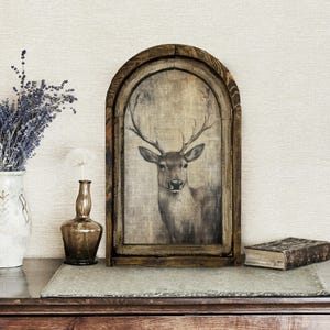 Framed Rustic Deer Wall Decor | 14" x 22" | Primitive Deer Decor | Winter Wall Hanging | Farmhouse Xmas Decor |