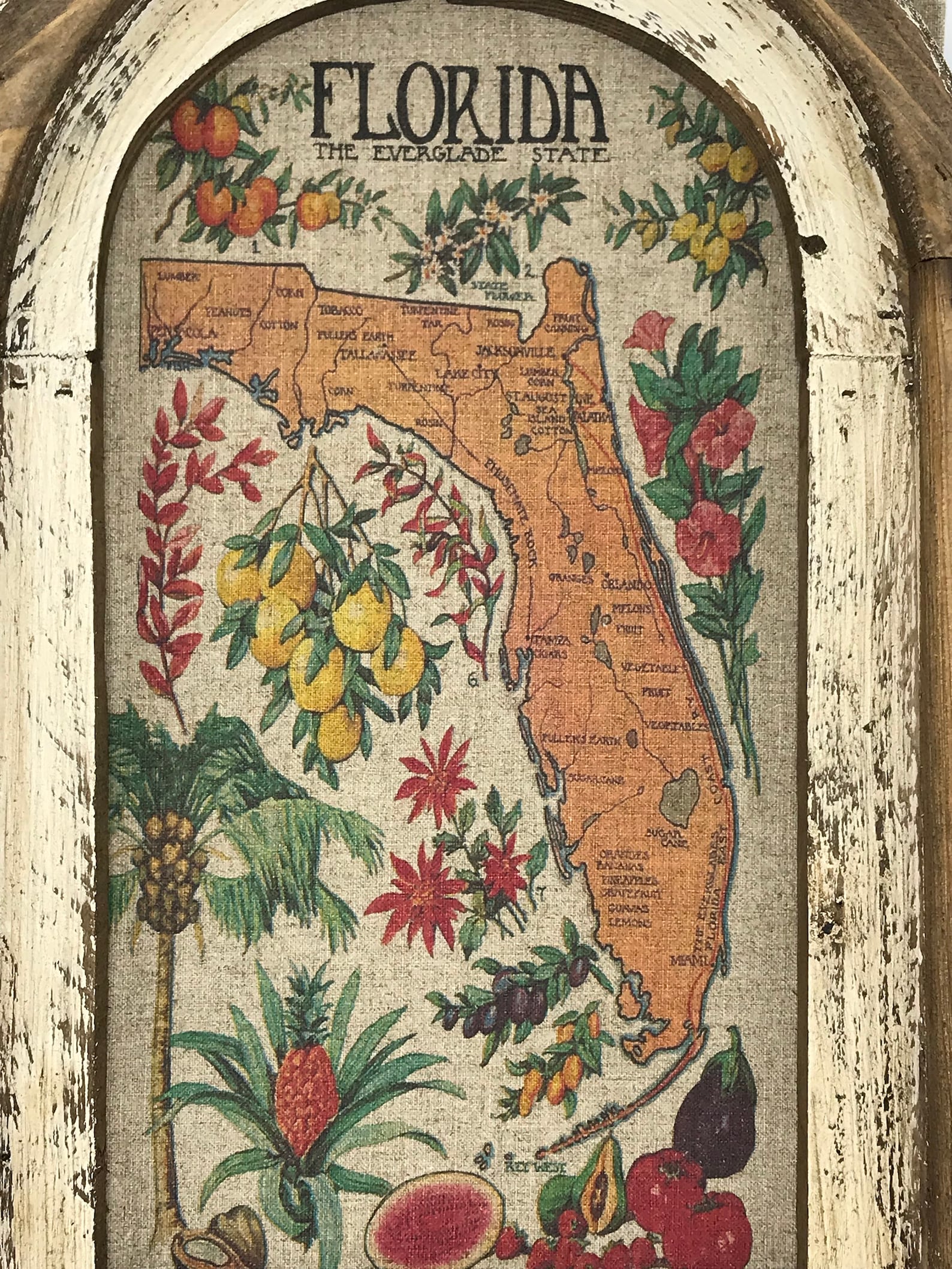 Florida Map Wall Art 14 X 22 Arch Window Frame Etsy