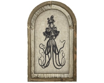 Halloween Wall Art | 14" x 22" | Arch Window Frame | Linen Wall Hanging | Halloween Decor | Octopus Wall Art