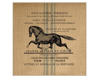 Horse Grainsack Burlap Panel, Reproduction Printed Fabric