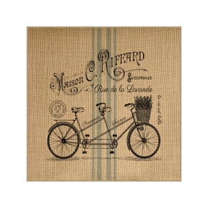 Bike Grainsack Burlap Panel, Reproduction Printed Fabric