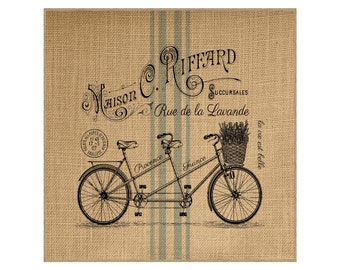 Bike Grainsack Burlap Panel, Reproduction Printed Fabric