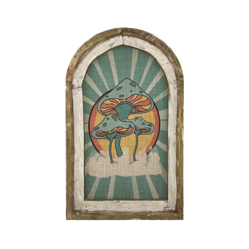 Groovy Mushrooms Wall Decor | 14" x 22" | Handmade Eclectic Wall Art | Linen & Wood Wall Hanging | image 8
