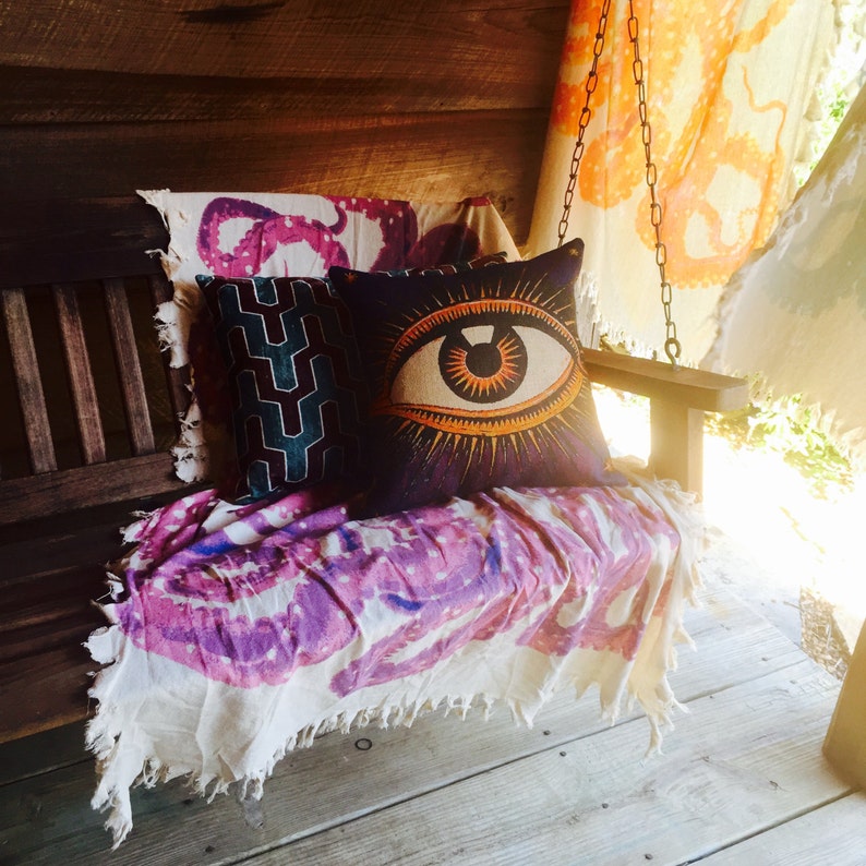 Eye Pillow Burlap Decorative Throw Pillow Purple & Orange Etsy