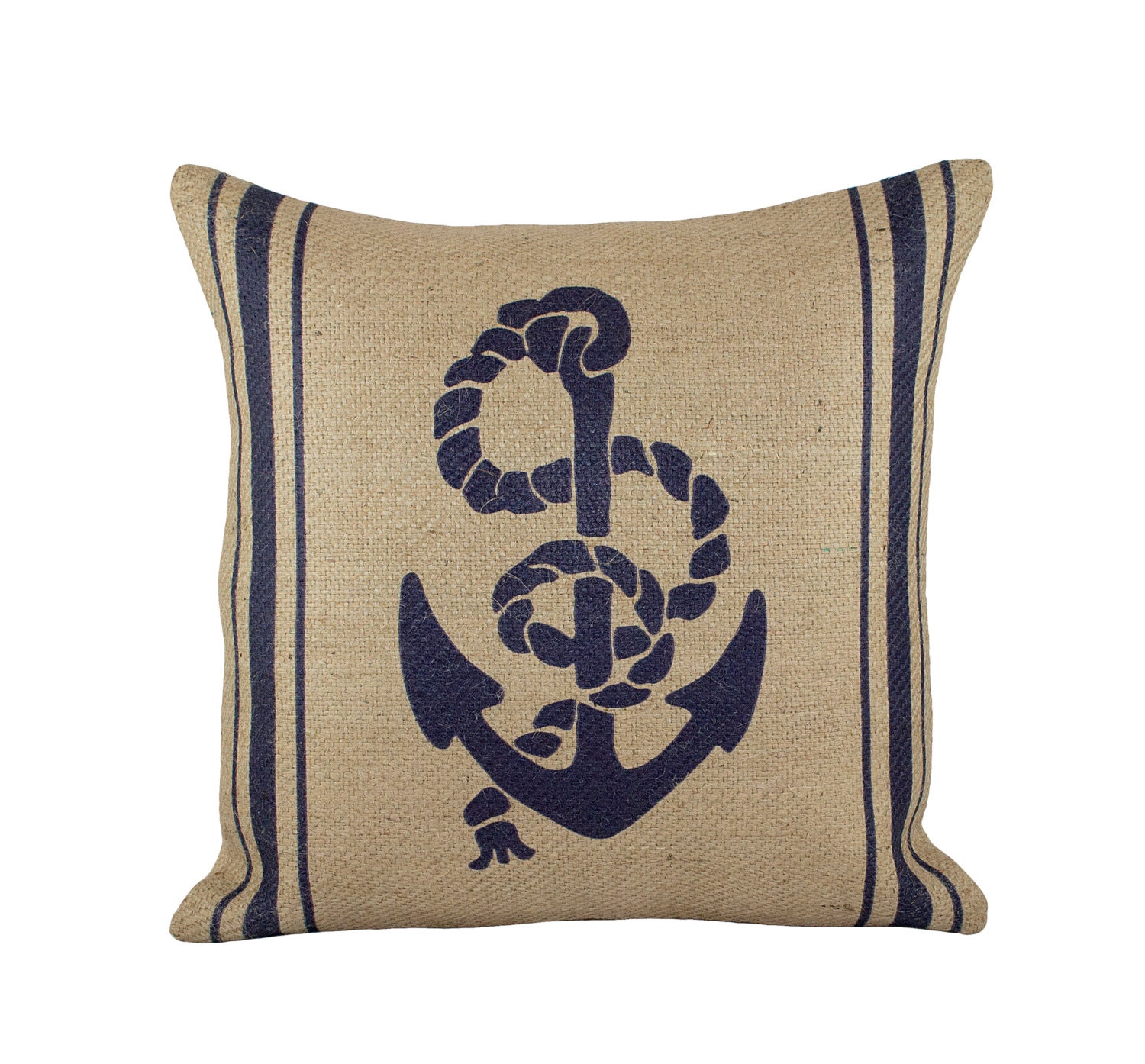 Anchor Burlap Pillow Cover Nautical Navy Cushion Beach Etsy