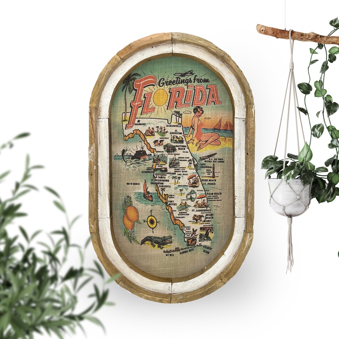 Florida Map Wall Art 18 X 30 Arch Window Frame Etsy