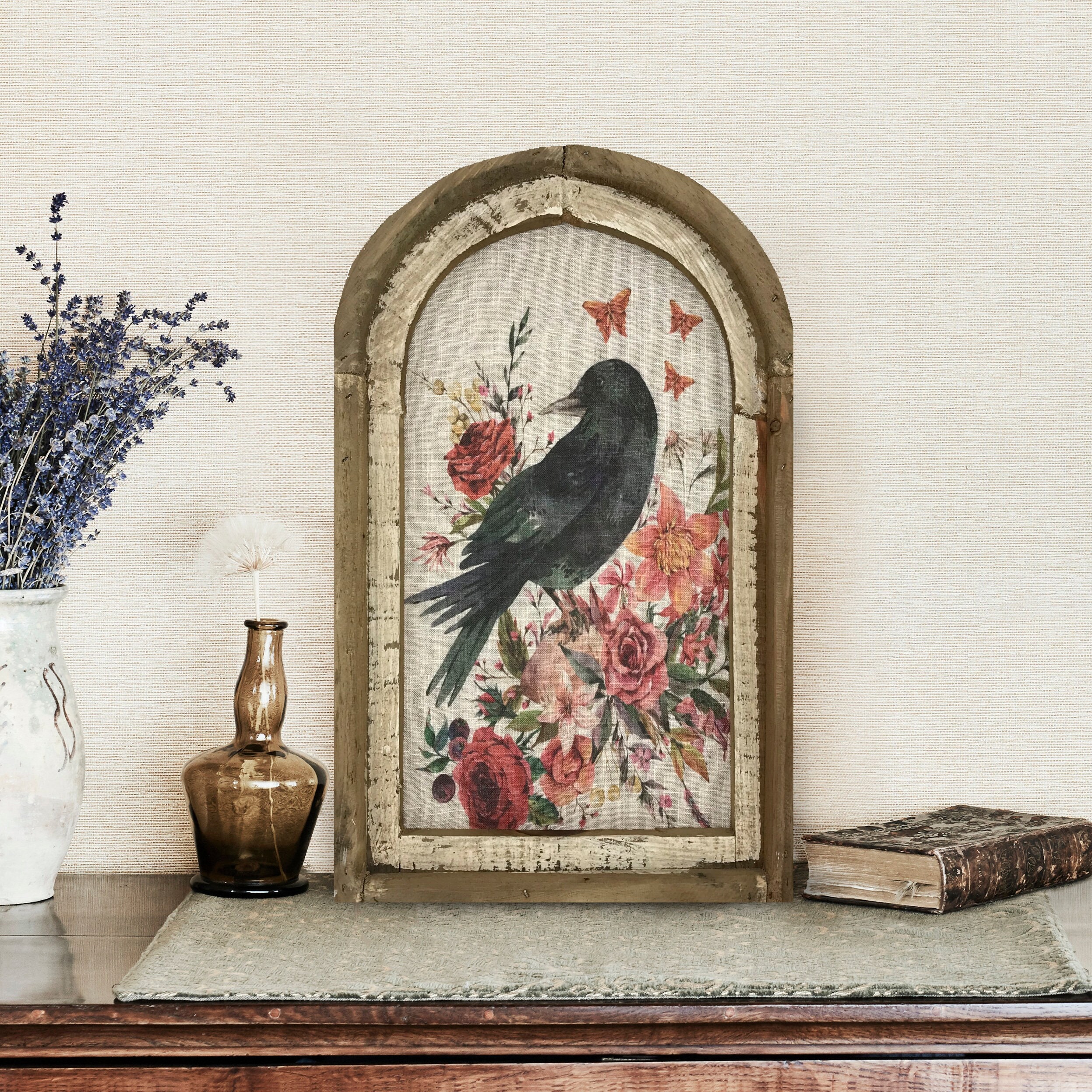 Raven Wall Art | 14&quot; x 22&quot; | Arch Window Frame | Bohemian Wall Hanging | Eclectic Decor | Crow