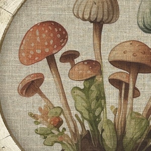 Mushroom Wall Decor | 20" x 20" | Woodland Wall Decor | Linen & Wood Handmade Art | Eclectic Decor | Floral bild 4