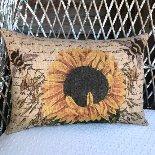 Burlap Bee Pillow Grainsack Lumbar Pillow French Farmhouse Etsy