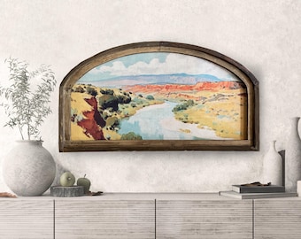 Western Landscape Wall Art | 36" x 20" | Arizona Arched Wall Decor | Southwestern Art | Cottagecore