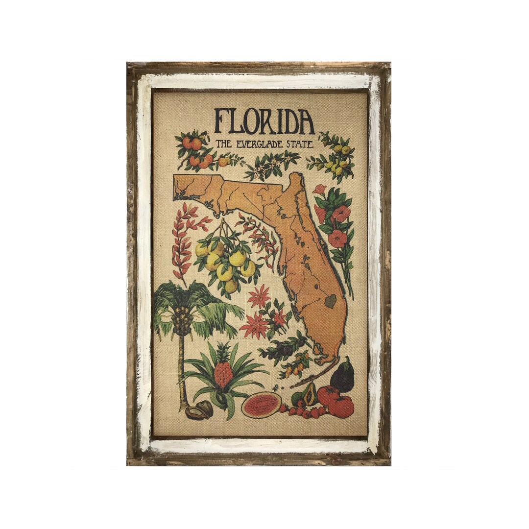 Florida Map Wall Art 24 X 36 Coastal Wall Art Florida Postcard Beach