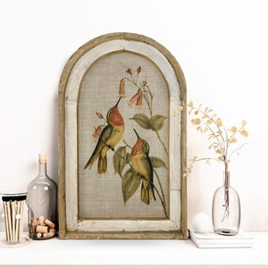 Hummingbird Wall Art | Farmhouse Decor | Arch Window Frame | Linen Wall Hanging | Rustic Fall Decor | Warm Wall Art