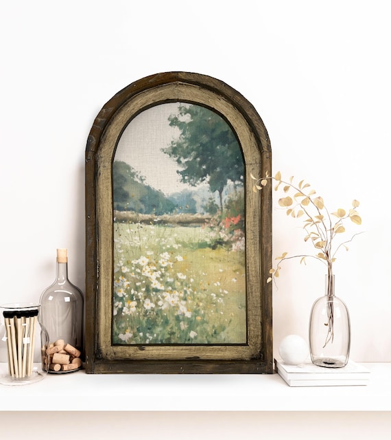 Spring Wall Decor | Farmhouse Decor | Arch Window Frame | Linen Wall Hanging | Botanicals