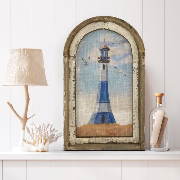 Lighthouse Wall Art | 14" x 22" | Coastal Bathroom Decor | Nautical Wall Decor | Handmade
