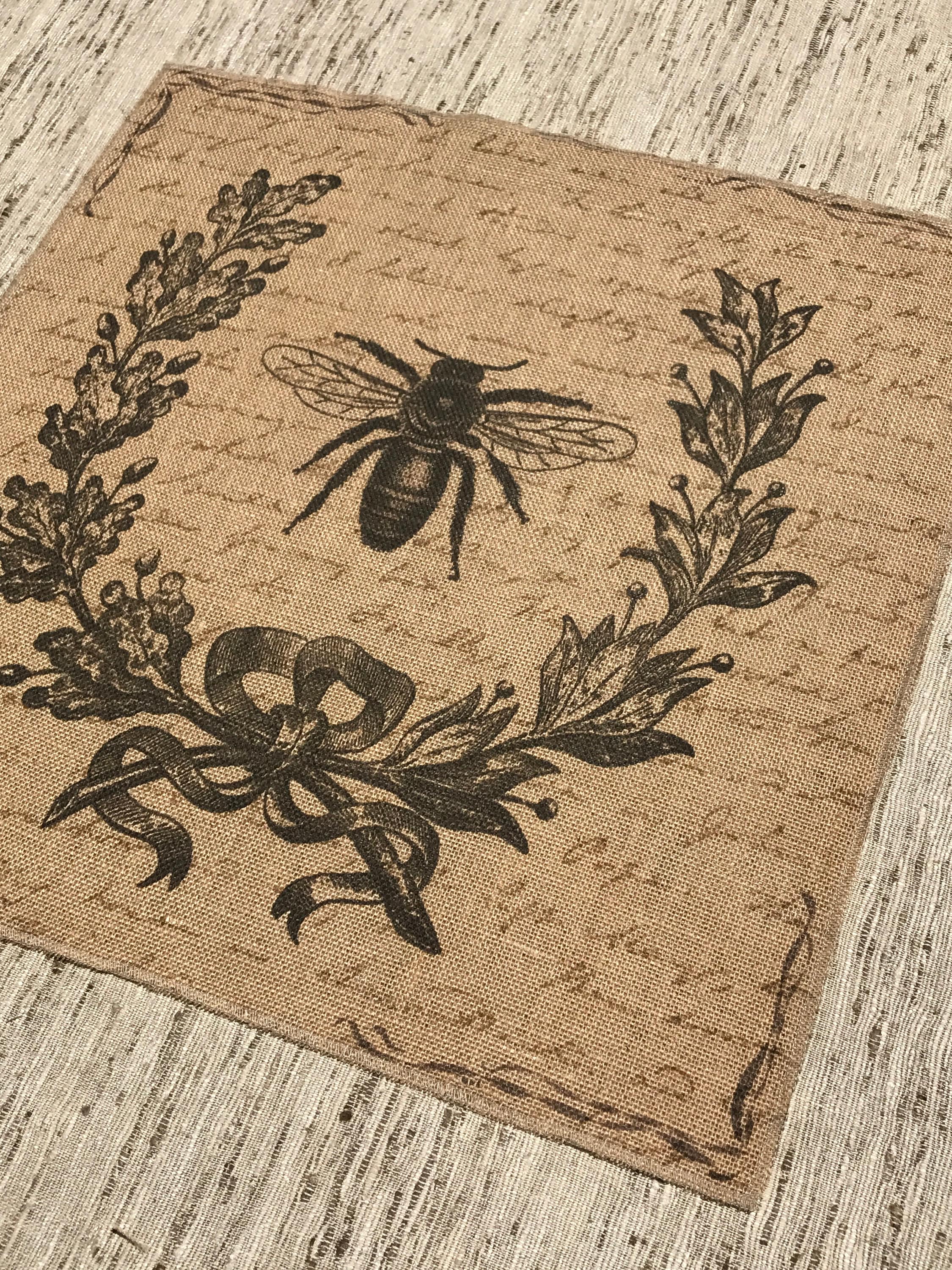 Bee Burlap Panel, French Printed Fabric