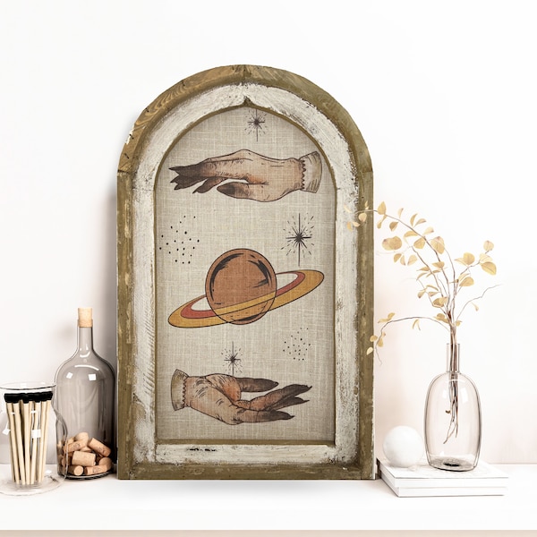 Saturn Wall Art | 14" x 22" | Arch Window Frame | Astrology Wall Hanging | Eclectic Decor | Psychic