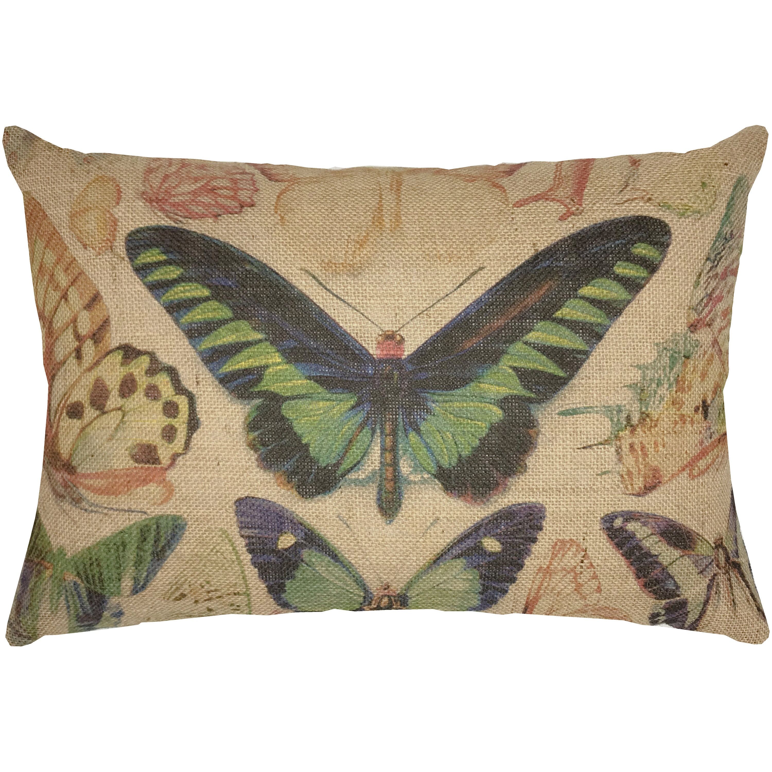 Butterflies Burlap Pillow, Grainsack Lumbar Pillow, Farmhouse Decor, 18x12