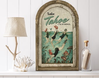 Lake Tahoe Wall Art | California Travel Poster | Coastal Wall Decor | Lake Wall Art | Handmade Wood & Linen Wall Art |