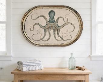 Beach House Wall Decor | 36" x 24" | Vintage Octopus Wall Art I Coastal Decor I Bathroom Wall Art I