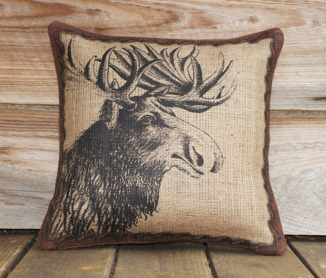 Moose Pillow Burlap Pillow Throw Pillow Cushion Accent Etsy