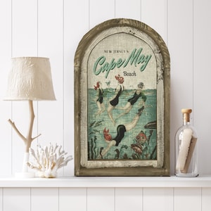 Cape May Wall Art | New Jersey Travel Poster | Coastal Wall Decor | Beach Wall Art | Handmade Wood & Linen Wall Art |