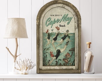 Cape May Wall Art | New Jersey Travel Poster | Coastal Wall Decor | Beach Wall Art | Handmade Wood & Linen Wall Art |
