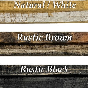 a group of wooden signs that say rustic brown, rustic black, natural white,