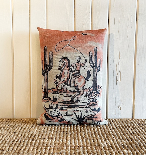 Western Throw Pillow Cowboy Decor Wild West Lumbar Pillow Rodeo Pillow 12 W  X 18 H 