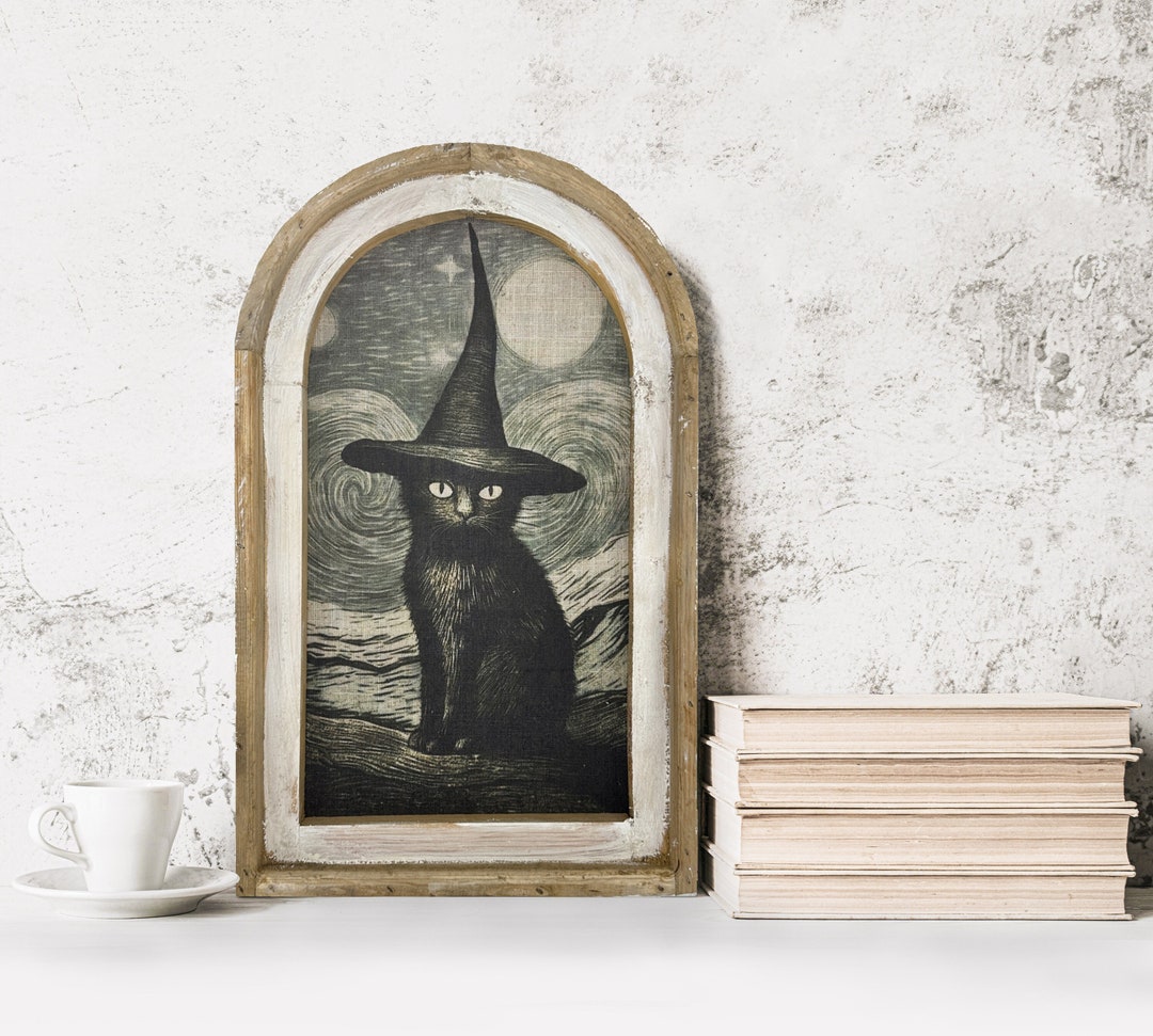 Black Cat Wall Art | Halloween Decor | Spooky Witch Art | Gothic Wall ...