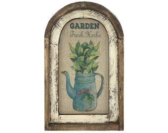 Fresh Herbs Wall Art | 14" x 22" | Arch Window Frame | Linen Wall Hanging |  Farmhouse Kitchen Decor |