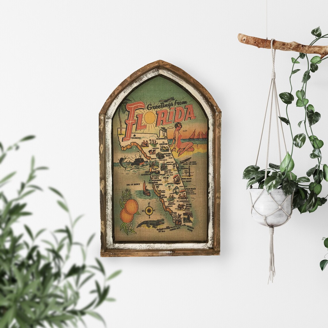 Florida Map Wall Art 18 X 30 Arch Window Frame Etsy