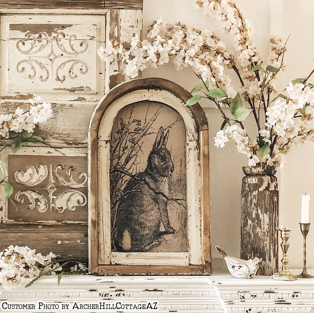 Bunny Wall Art | 14&quot; x 22&quot; | Arch Window Frame | Rabbit Decor | Spring Farmhouse Wall Decor |