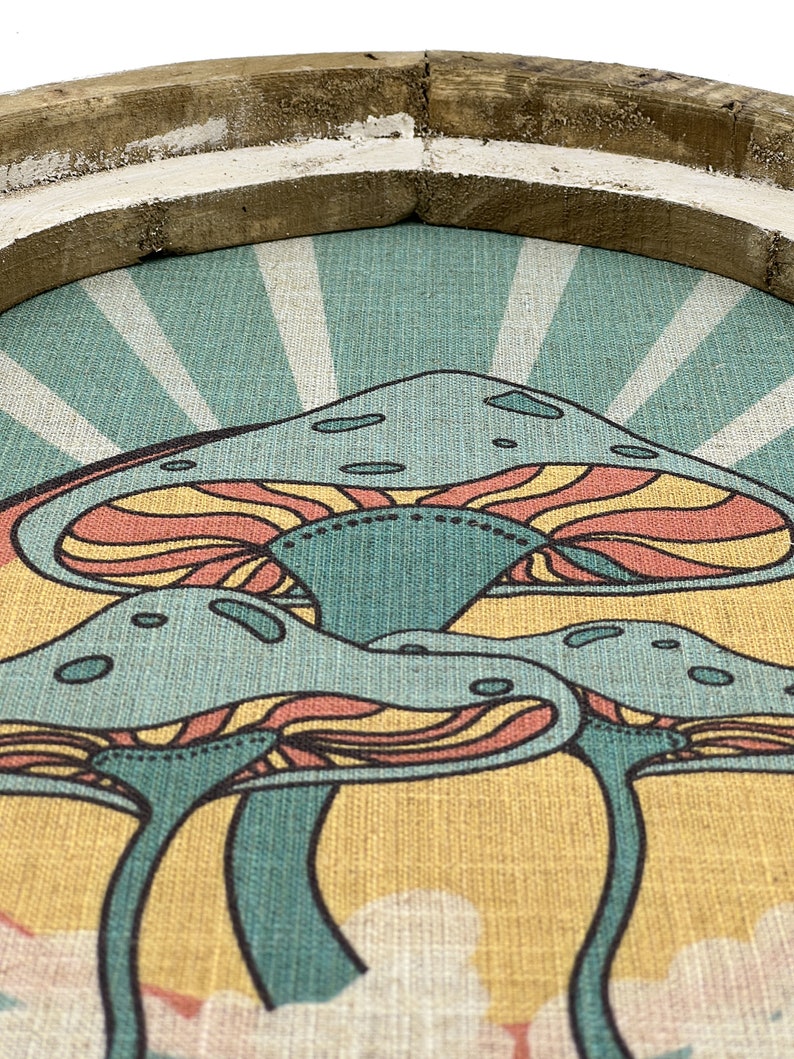 Groovy Mushrooms Wall Decor | 14" x 22" | Handmade Eclectic Wall Art | Linen & Wood Wall Hanging | image 5