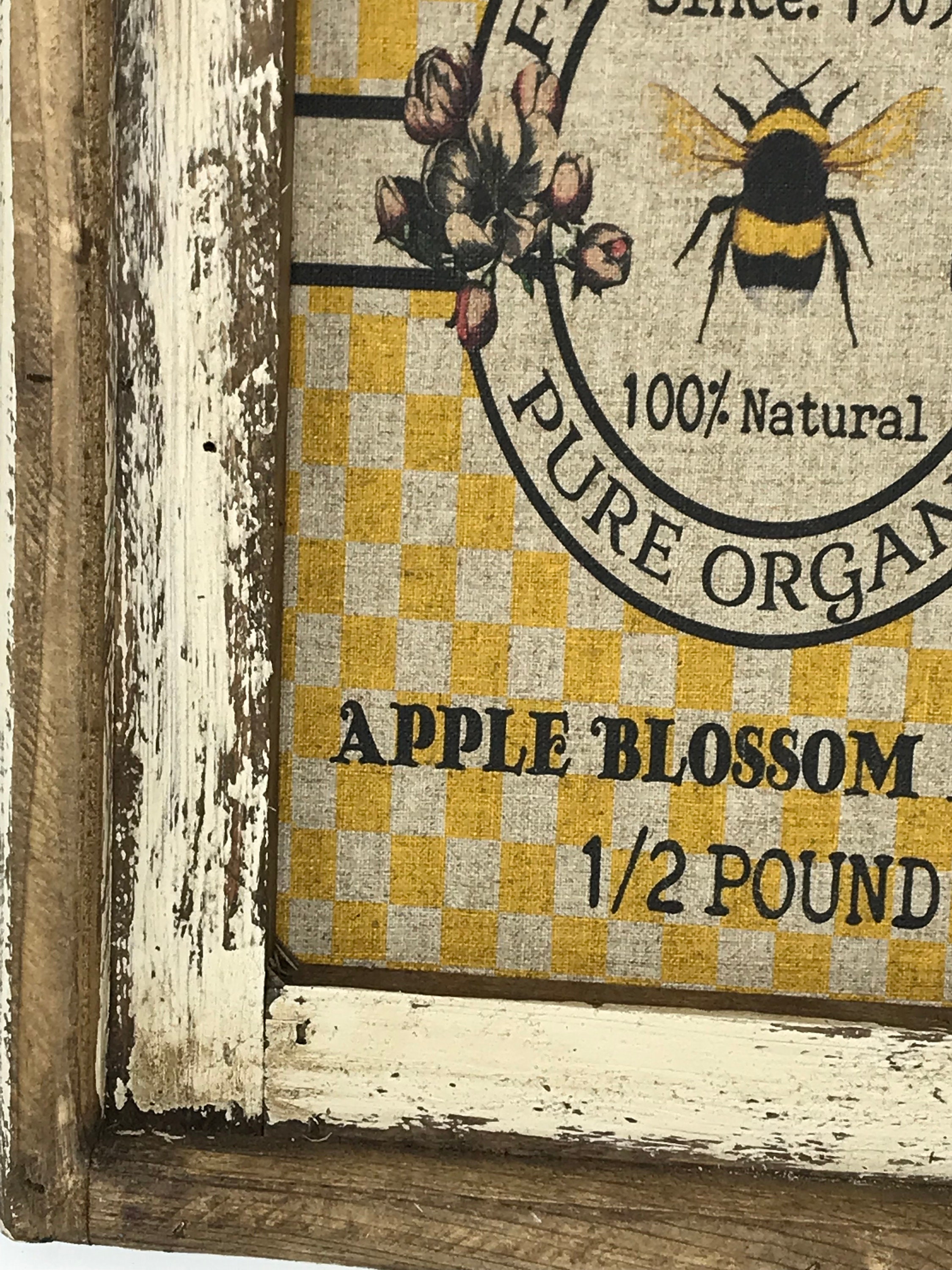 Honey Bee Wall Art, 14 x 22, Arch Window Frame