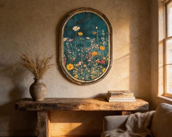 Vintage Wildflowers Wall Decor | 24" x 36" | Moody Florals Wall Art I Rustic Decor I Living Room Wall Art I